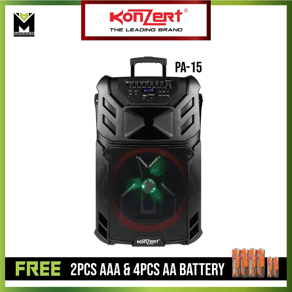 Konzert PA15 15 inch 500W Portable Trolley Speaker with USB/SD, FM