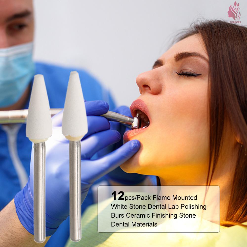 T&G 12pcs/Pack Flame Mounted White Stone Dental Lab Polishing Burs