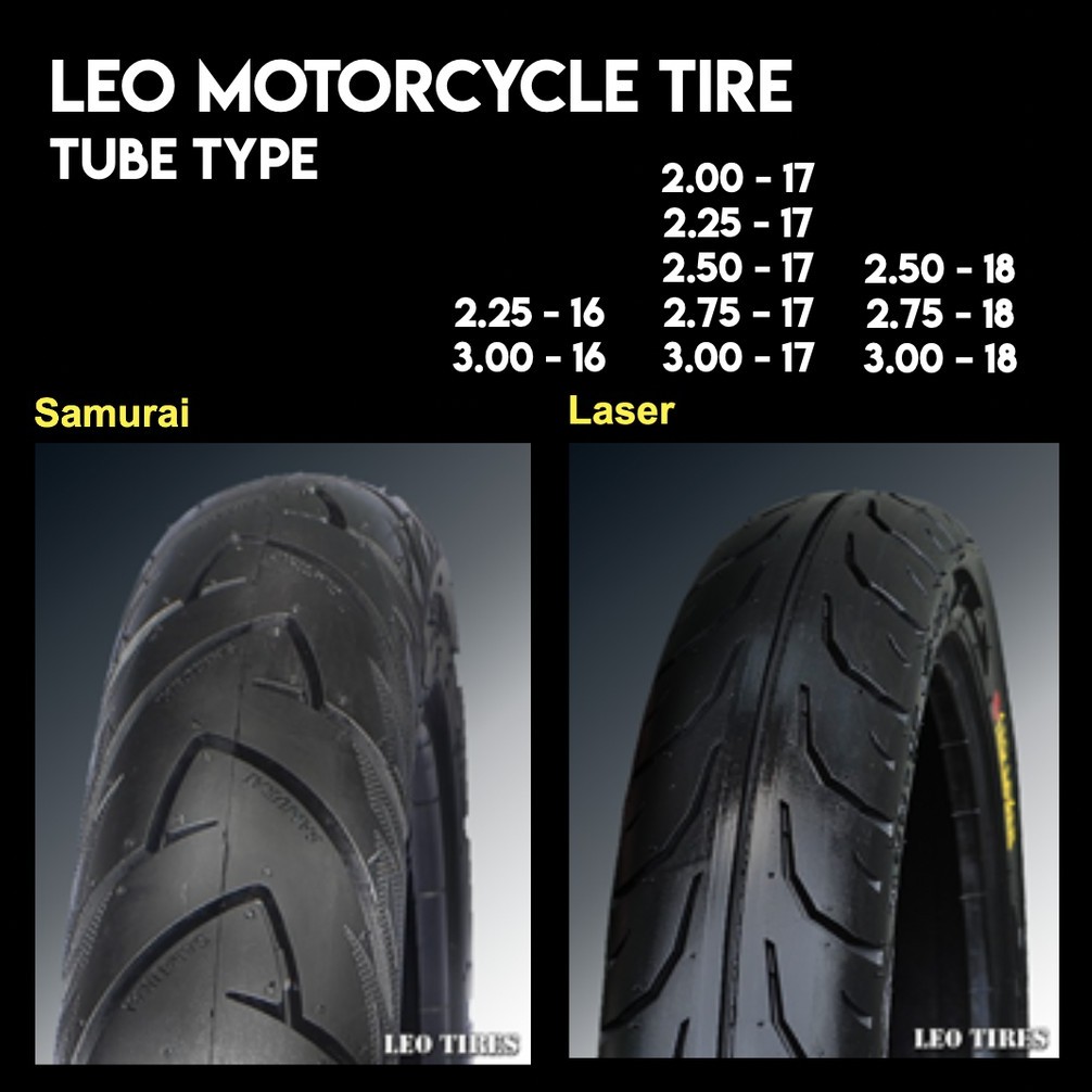 Leo Motorcycle Tire Exterior Samurai/ Laser Tube Type (16, 17, 18