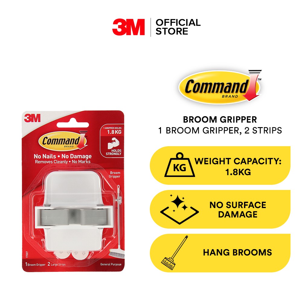 3M Command Broom/Mop Gripper, Holds up to 1.8kg, Hang brooms, mops, curtain, Mop holder Shopee
