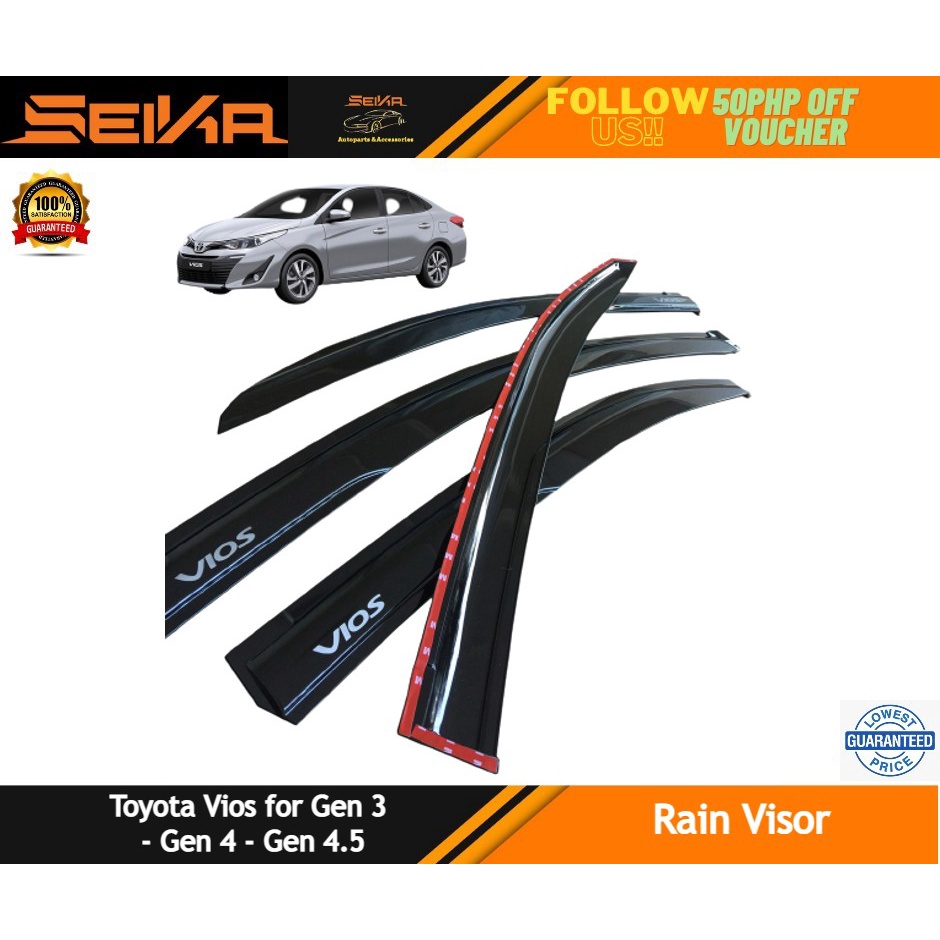 Toyota Vios 20142022 Rain Visor Rain Gutter Rain Guard (Black