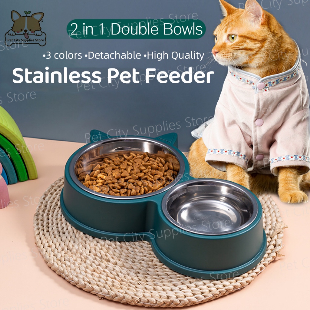 Pet City Dog Detachable Stainless Bowls 2 in 1 Food Water Bowls Pet