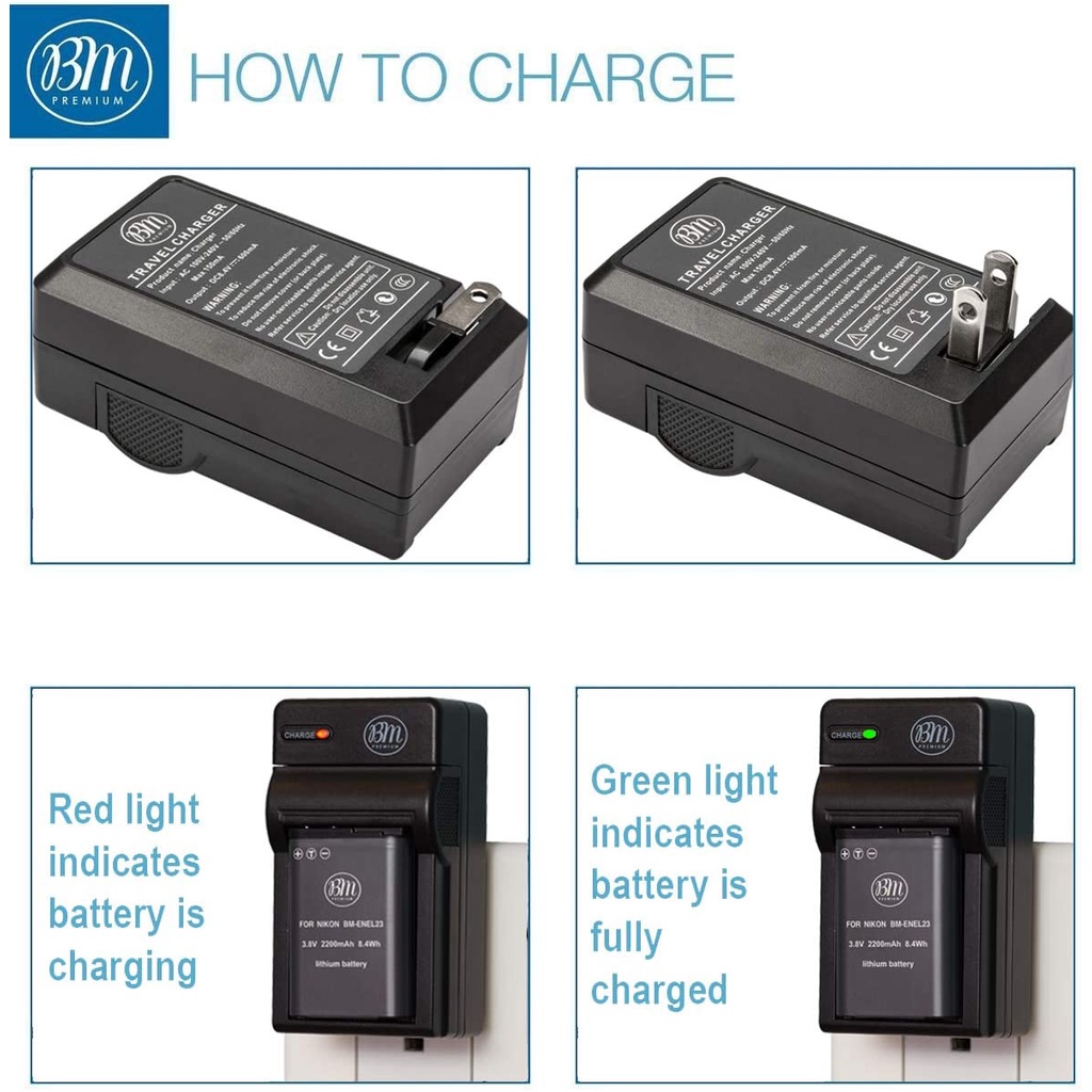 BM Premium 2 Pack Of ENEL23 Batteries And USB Dual Battery Charger For Nikon Coolpix B700 P900