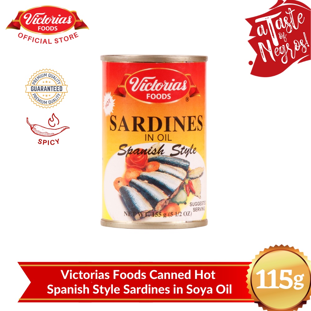 Victorias Foods Canned Hot Spanish Style Sardines in Soya Oil 115g