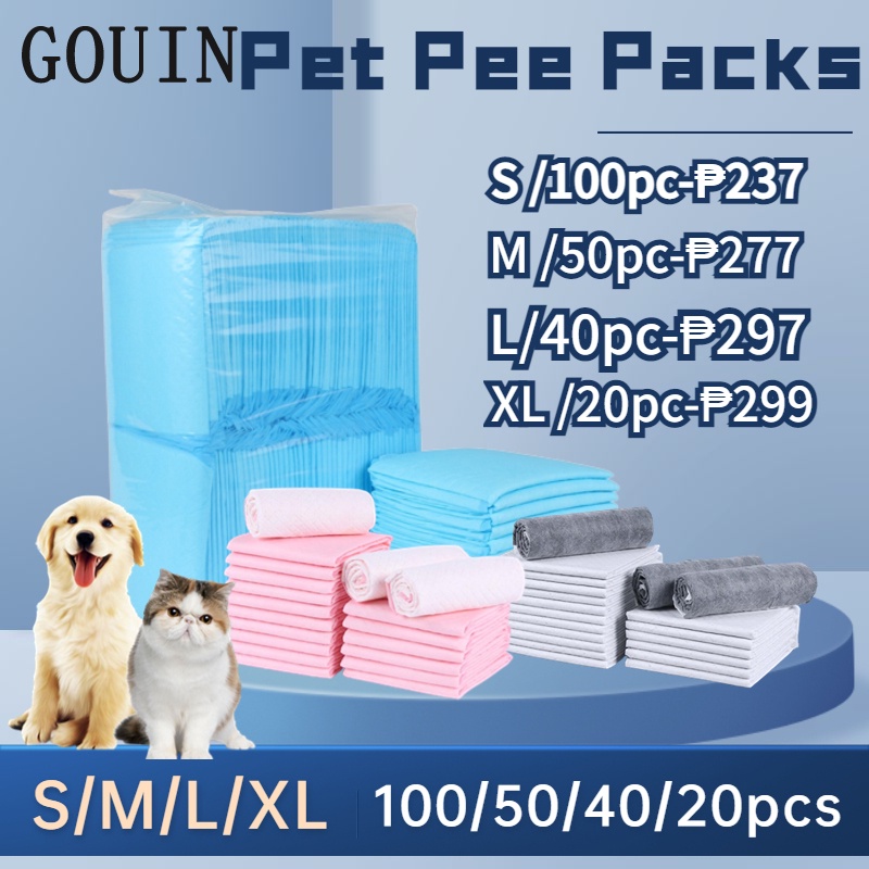 GOUIN 100PCS Dog Cat Pee Pad S/M/L/XL Puppy Training Pee Pads Cat Pee