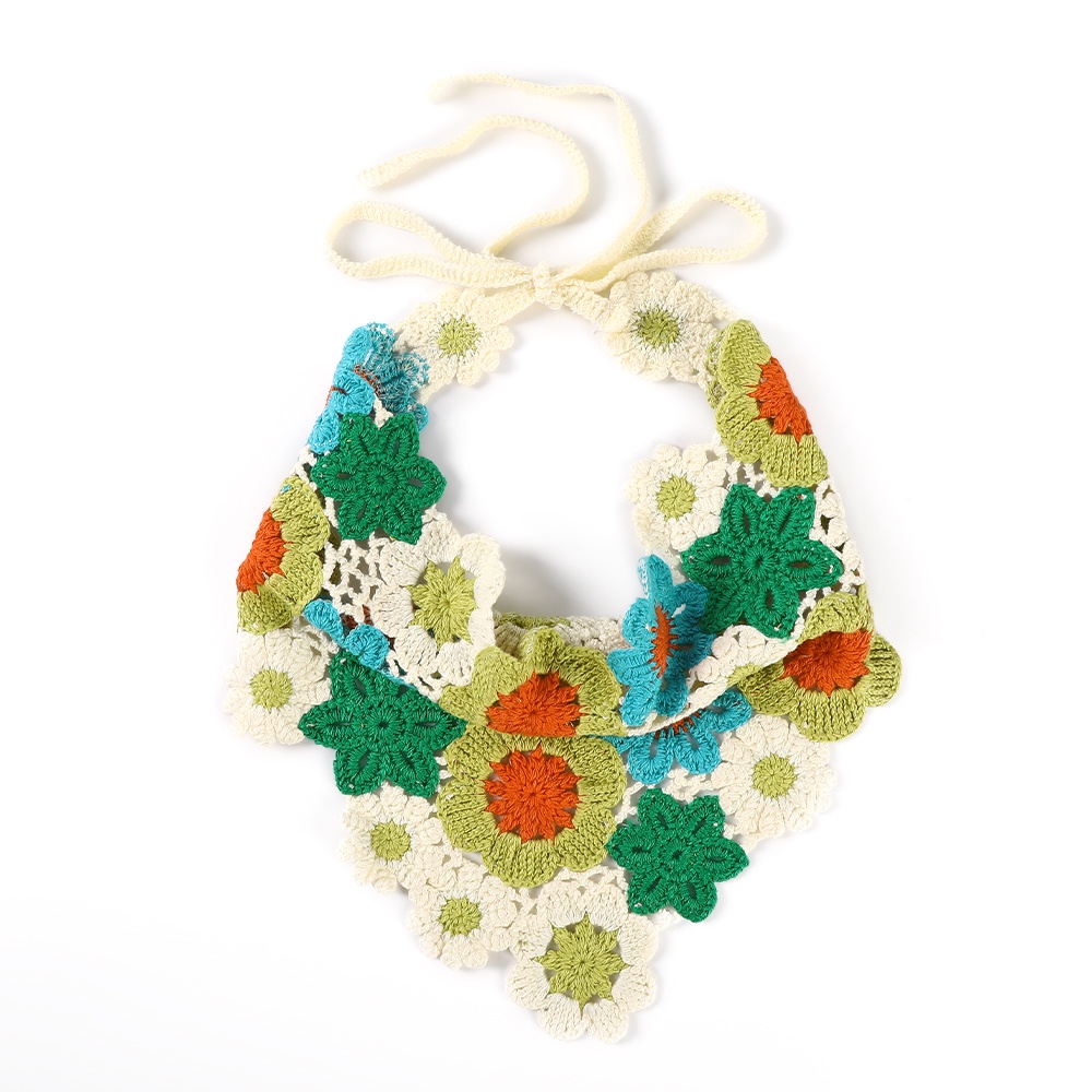 Cute Holiday Travel Headband Knitted Floral Triangle Headband. Blue