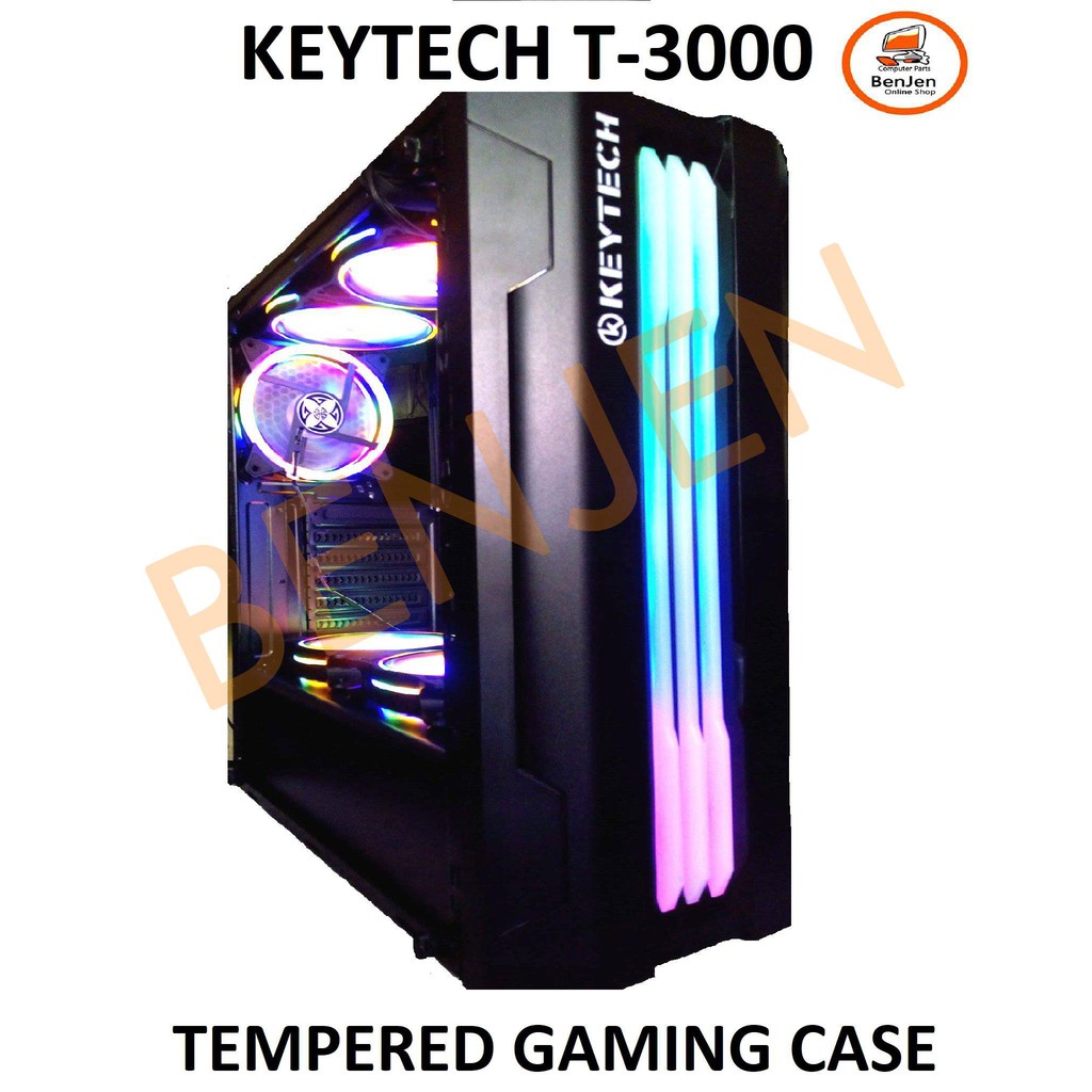 CPU CASE KEYTECH T3000 TEMPERED GAMING CASE WITH RANDOM RGB COLOR