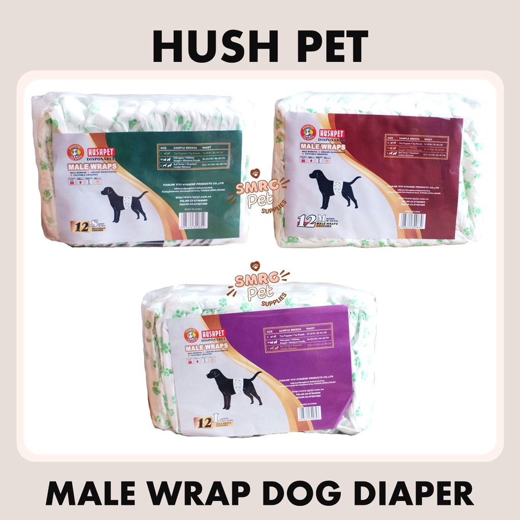 Hush Pet Male Wrap Disposable Dog Diaper S, M, L 12pcs per Pack