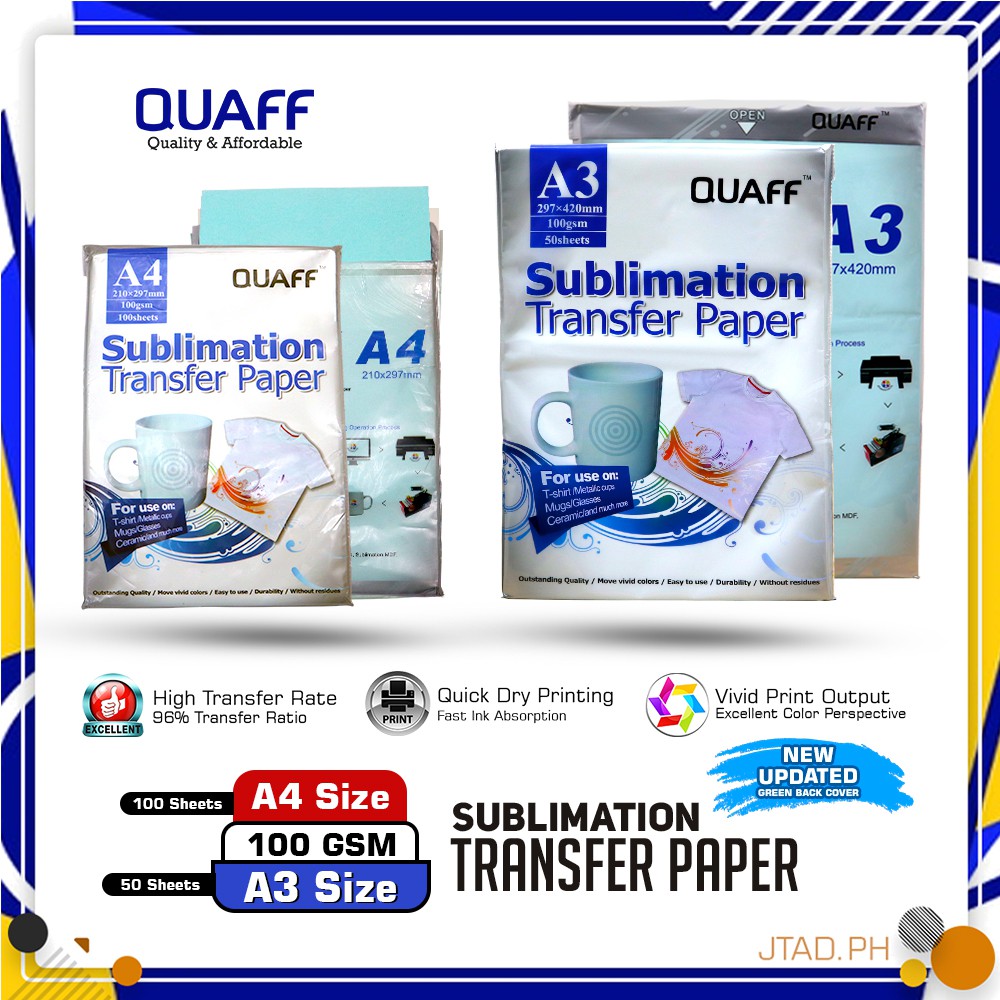 QUAFF Sublimation Transfer Paper A4 / A3 Size 100GSM * Quick Drying