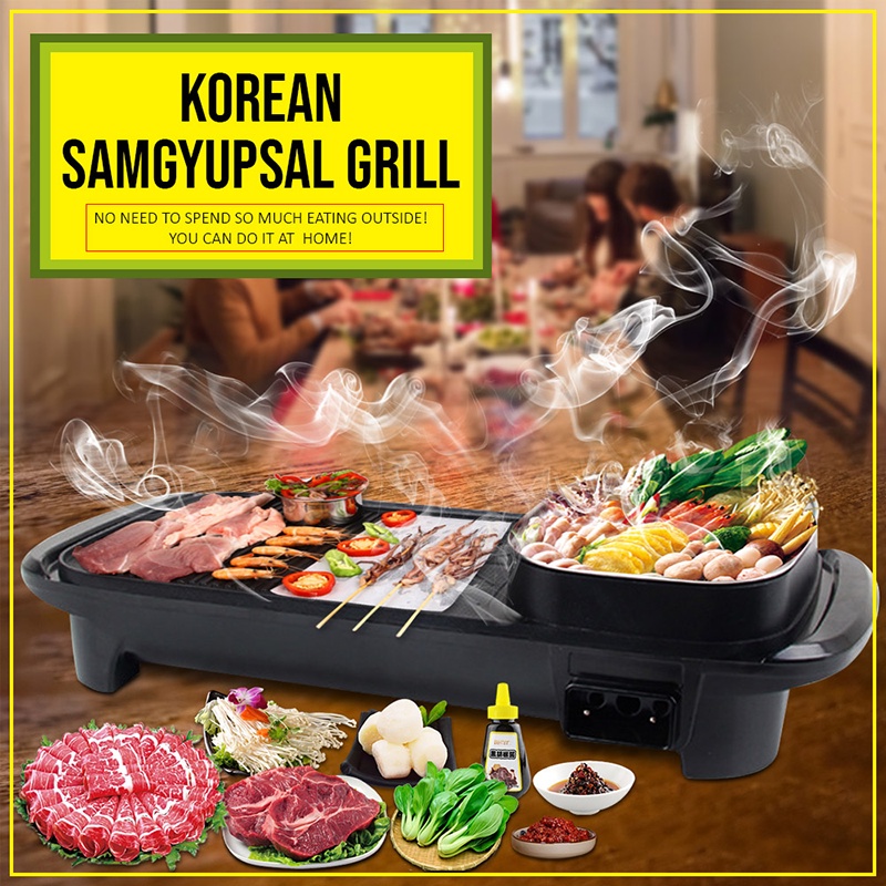 Korean Samgyupsal Grill 2 in 1 Electric Barbeque Grill Pan with