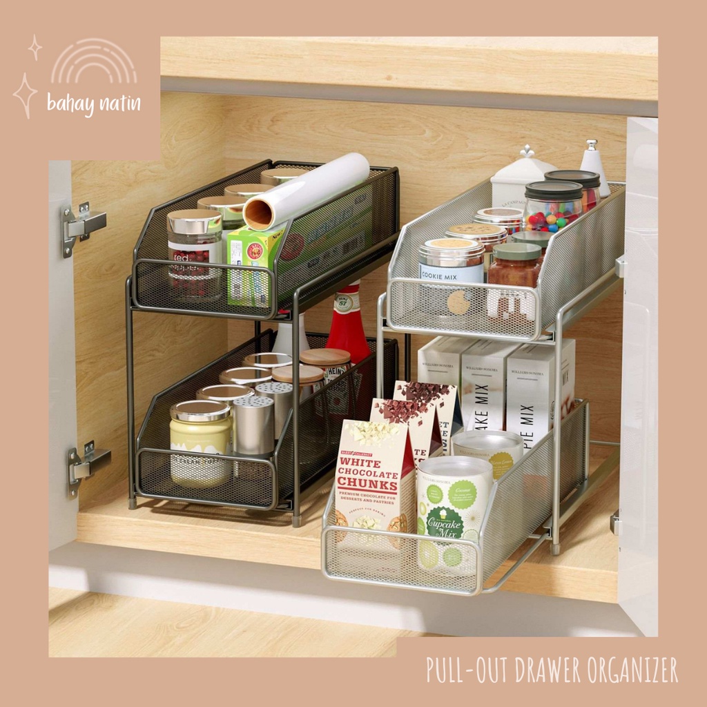 Drawer Basket Kitchen Sliding Organizer Storage PullOut