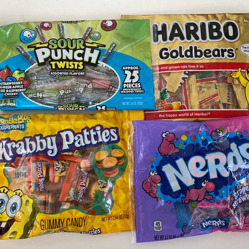 Sour Punch Warheads Nerds Airheads and Nickelodeon Sponge Bob Krabby