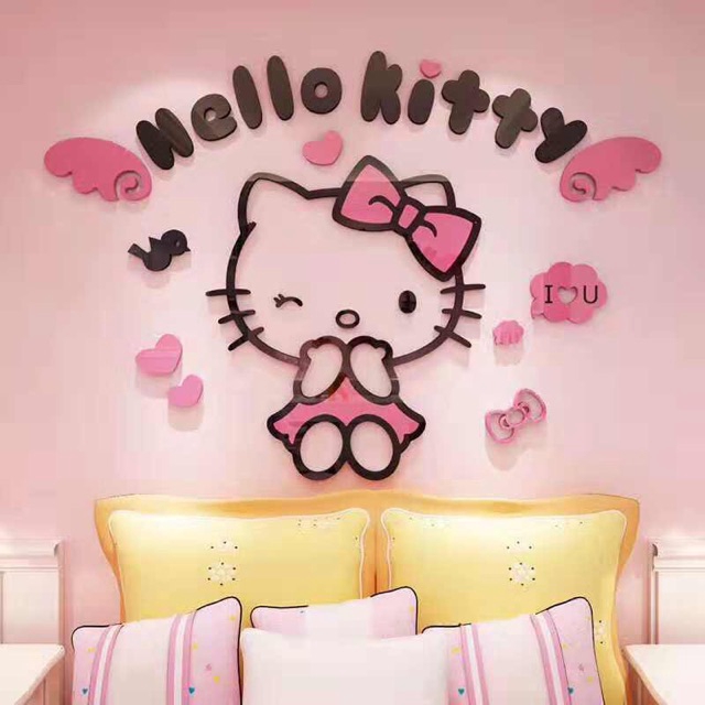 Hello Kitty 3D Cartoon Acrylic Mirror DIY Wall Sticker Home Decor