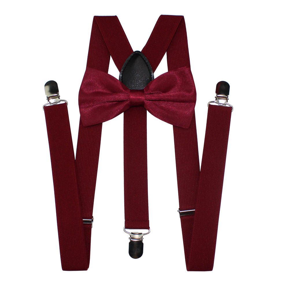 Burgundy Red Men's Suspenders and Bow Ties Sets 2.5*100cm Women