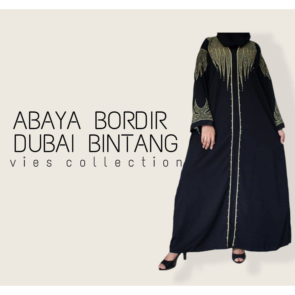HITAM Abaya Robe Maxi Dress Arabic Saudi Embroidery Star Umrah Dubai
