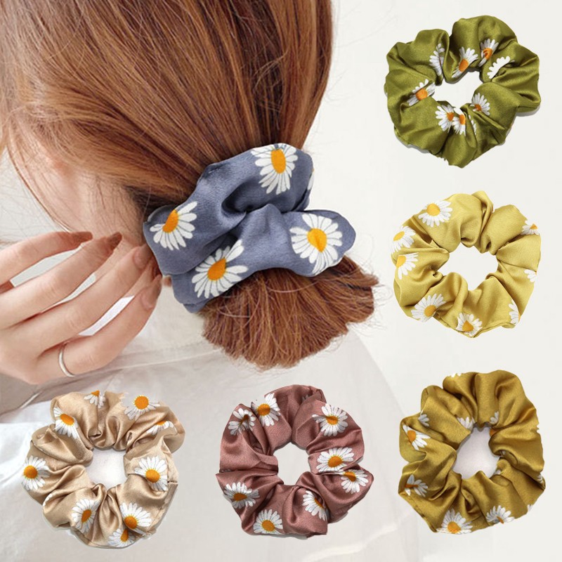 Korean Hair Tie Daisy Flower Satin Large Intestine Hair Ties Rope Scrunchies Hair Ties Shopee