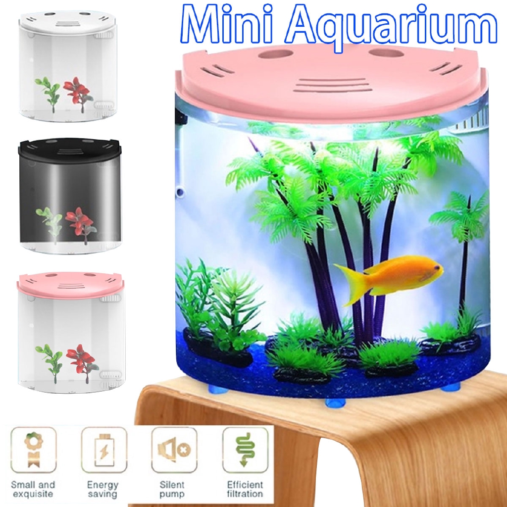 5L USB LED Fish Tank Aquariums Half Moon Mini Aquarium Acrylic Large