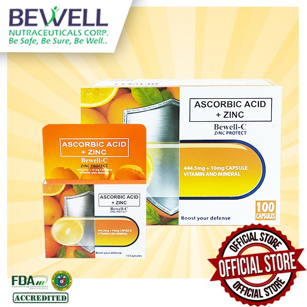 BewellC Zinc Protect Ascorbic Acid plus Zinc 500mg/capsule, 100