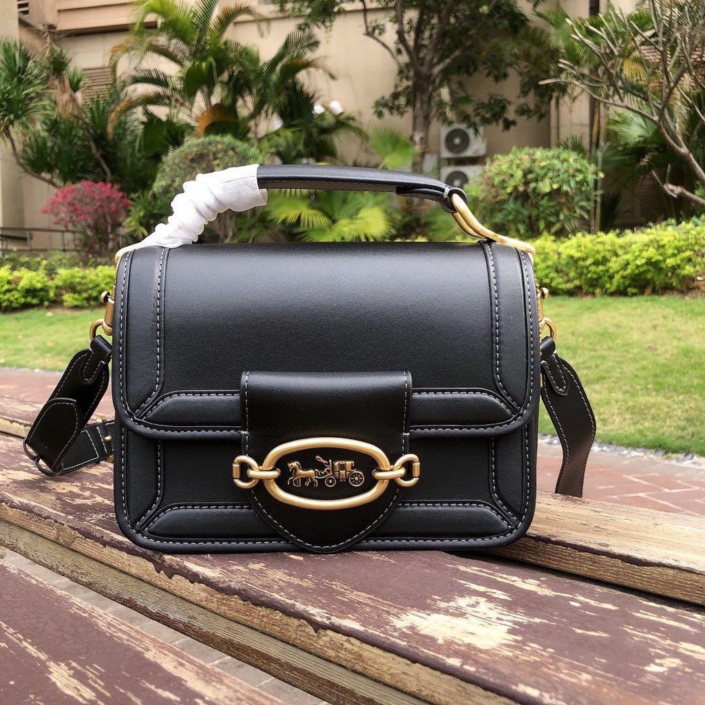 Original Coach Hero Shoulder Bag In Glovetanned Leather C8449 Black