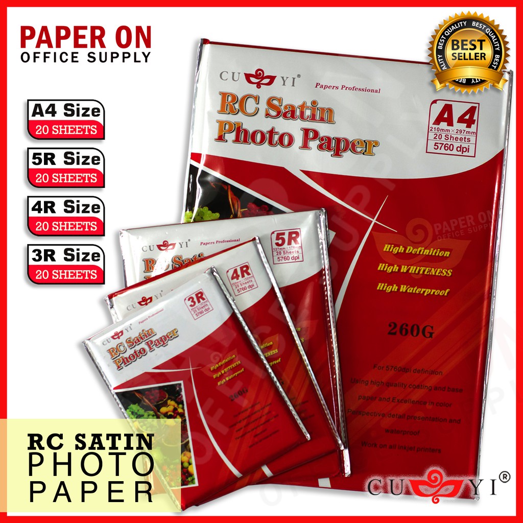 CUYI RC Satin Photo Paper A4/5R/4R/3R 260gsm Shopee Philippines