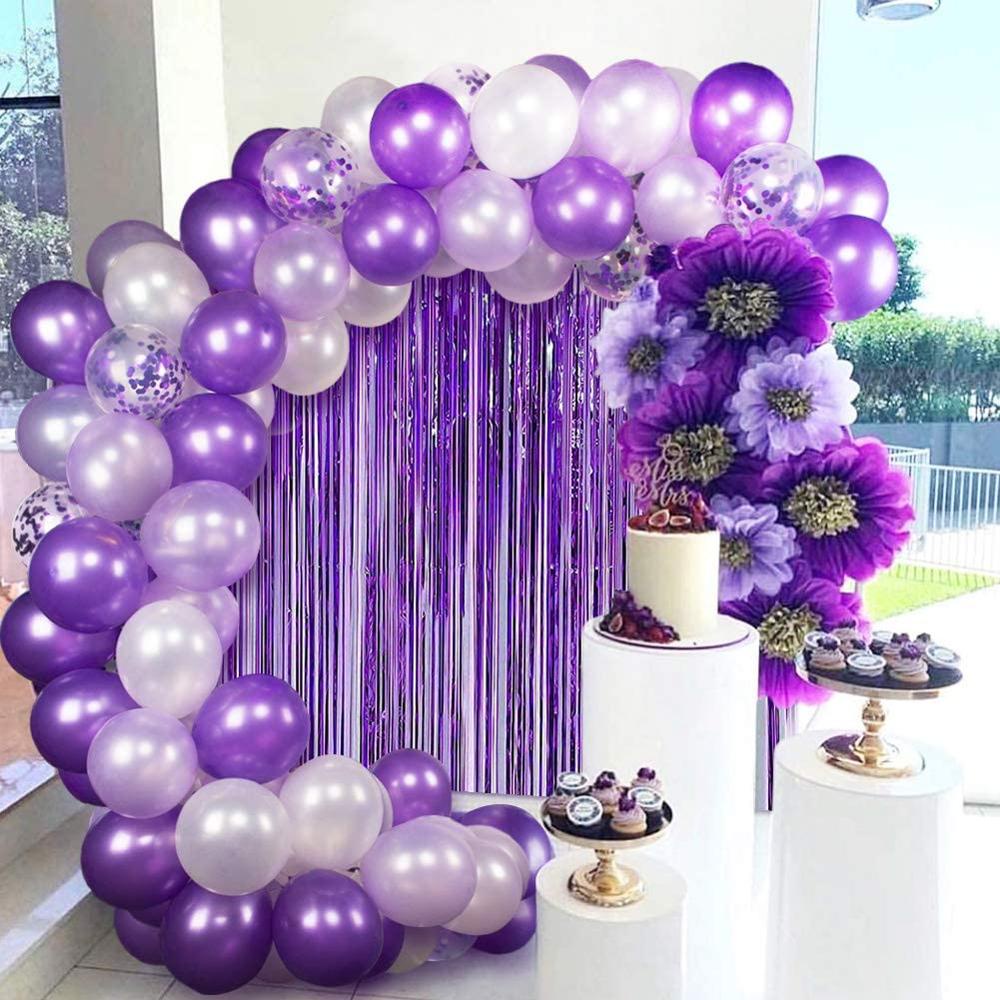 Purple Balloon Garland Kit with Purple and White Balloons Purple Tinsel