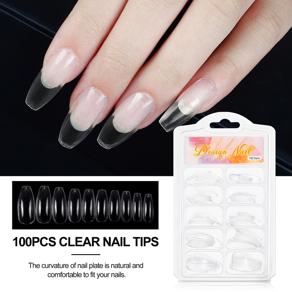 100pcs False Nail Tips Set Clear Natural Full Cover Fake Nail Art Tips