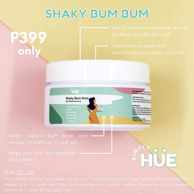 (ON HAND) BEST SELLER SCRUB!!! SHAKE BUM BUM BY SIMPLY HUE (BUTT SCRUB