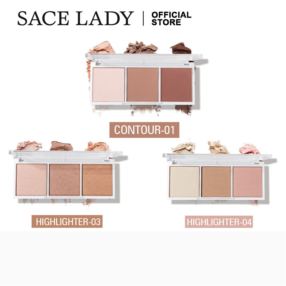 SACE LADY 3 Colors Highlighter Contour Bronzer Blush Pigmented