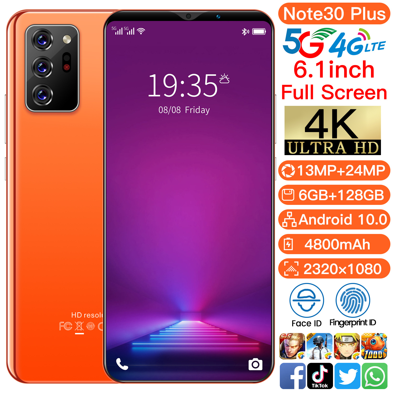 COD Smartphone Note30 Plus 8Core RAM 6G+128G ROM Android 10.0 Cellphone 6.1 Inch 13MP+24MP