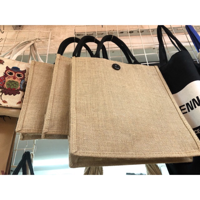 Abaca Tote Bag Plain Linen Jute Burlap Sling Shoulder Bag Shopee