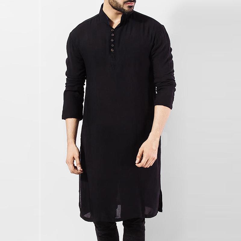 Men's Indian Bollywood Kurta Shirt Collarless V Neck Tops Shopee