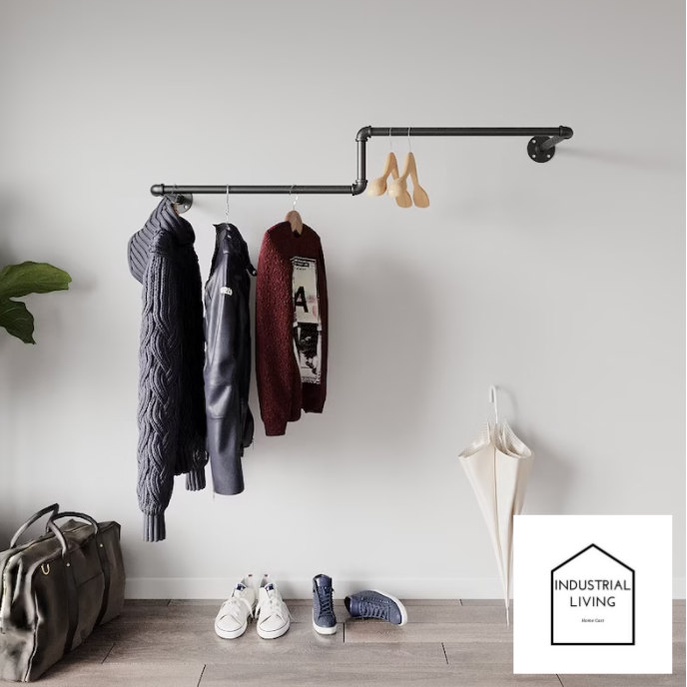 Industrial Wall Mounted Clothes Rack, Wall mounted clothes rail