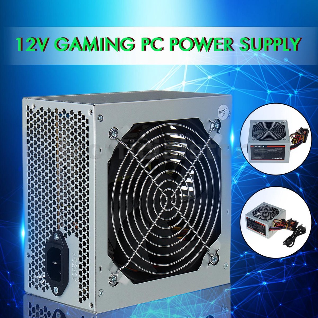 Max 550W 12V Power Supply Passive PFC Silent Fan ATX 20/24pin 2.0 PC