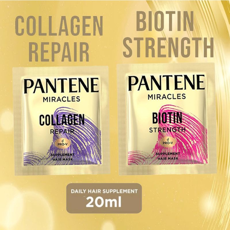 Pantene miracles biotin strength & collagent repair Supplement hair mask Sachets 20ml Shopee