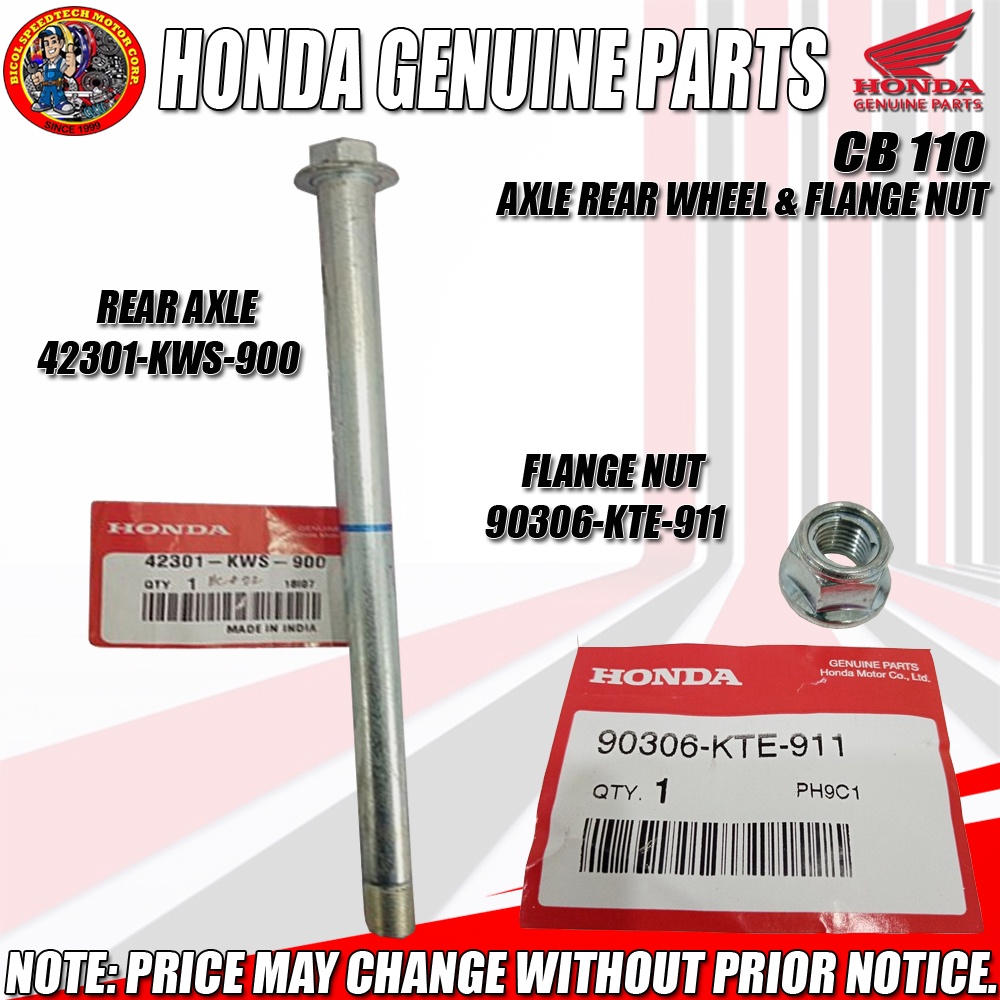 CB 110 REAR AXLE WHEEL & FLANGE NUT (HPI) (GENUINE AXLE 42301KWS900