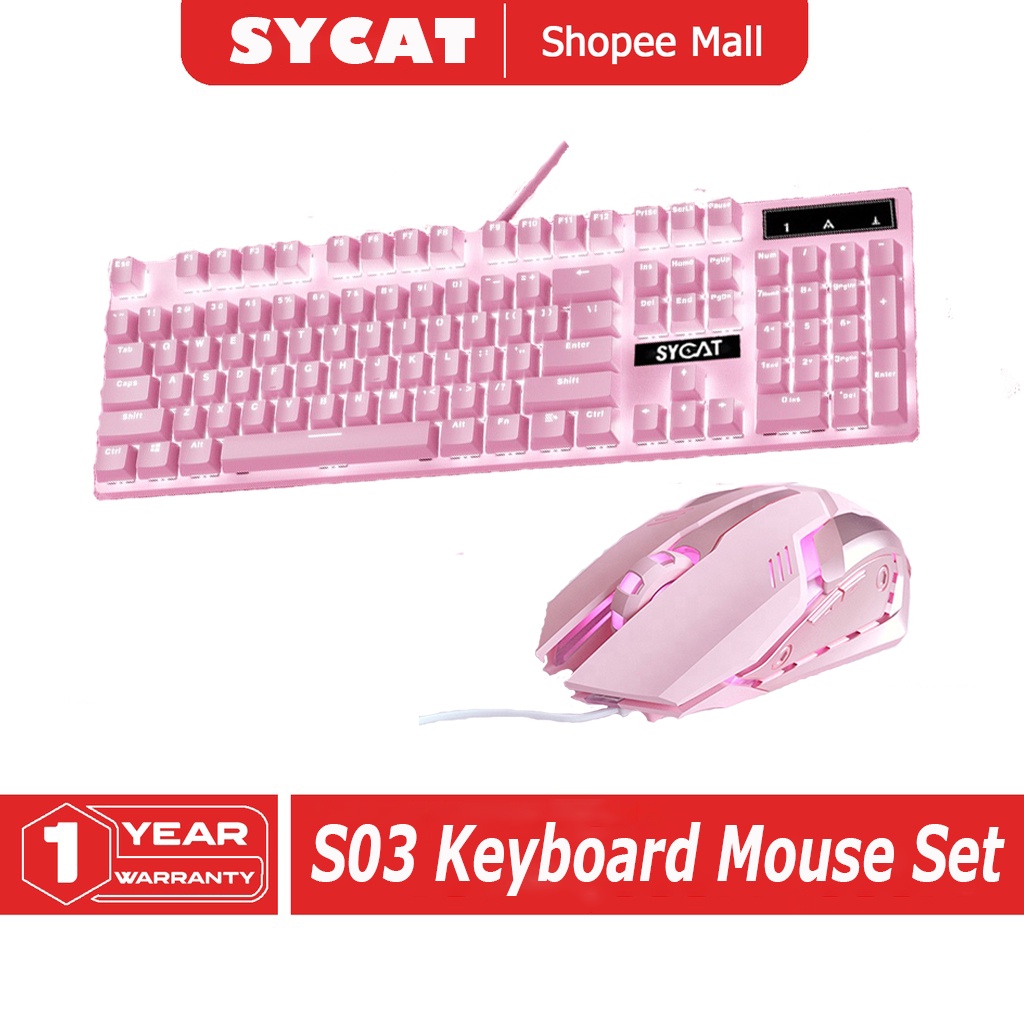 SYCAT S01 Pink Keyboard And Mouse Set RGB LED Backlit Gaming Keyboard