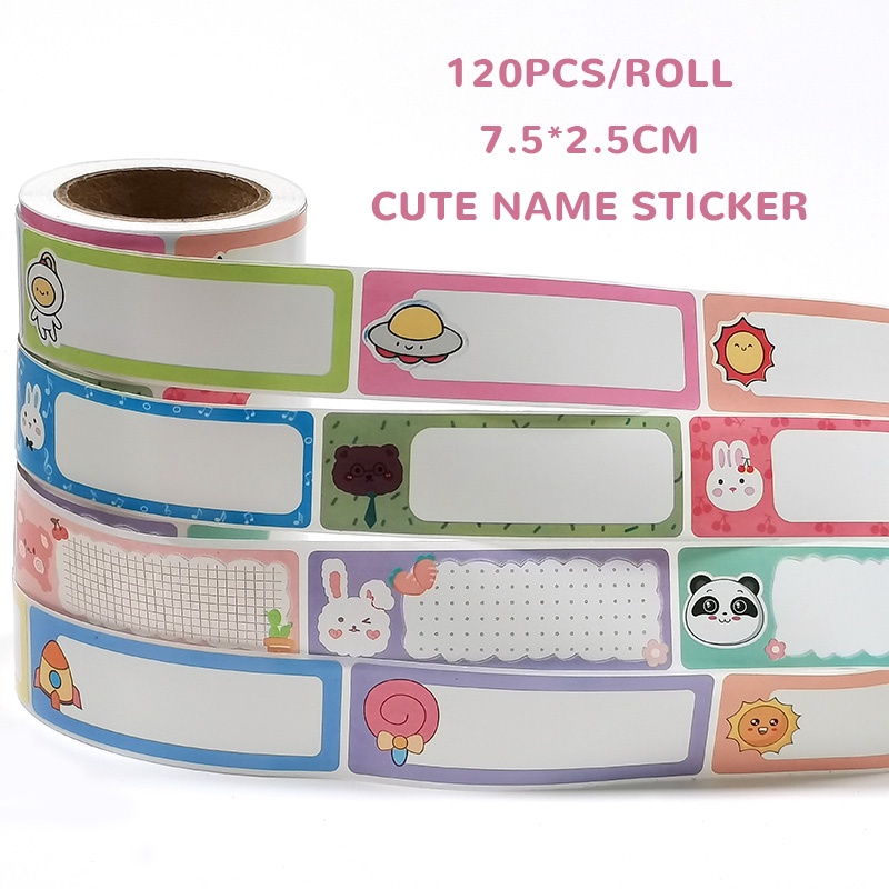 120 Pcs/Rolls Rectangle Cute Cartoon Name Stickers School Students