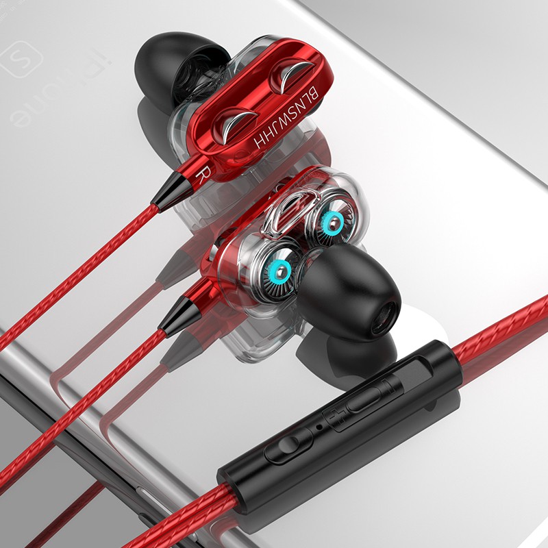 WJHH Earphones With Mic 4Core Dual Speakers Dynamic Gaming Sports Hi