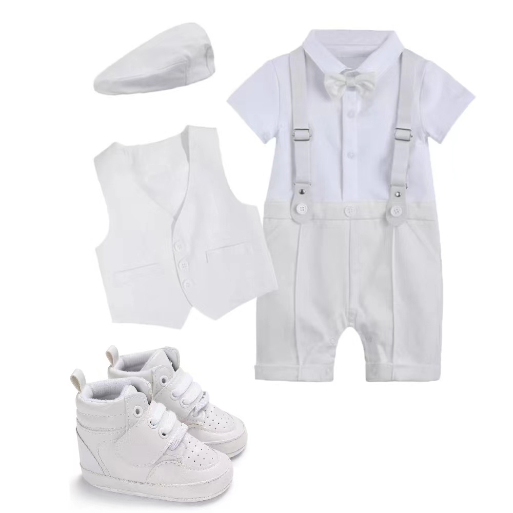 Gentleman Baby Outfit Romper Toxedo White Christening Clothes for Baby