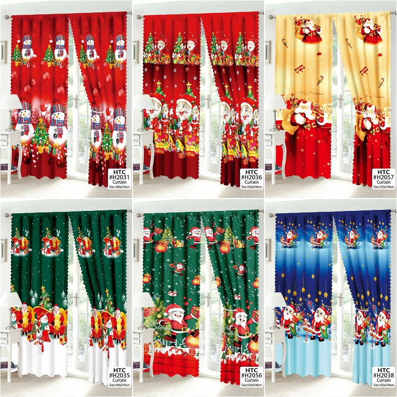 COD Christmas Decor Curtain Sale Kurtina Red Green Blue Curtains Window