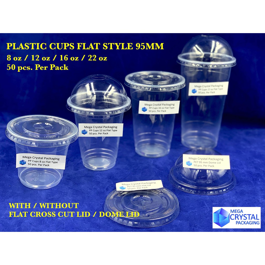 Disposable PP Plastic Milk Tea Cups / Frappe Flat Style 8 oz / 12 oz