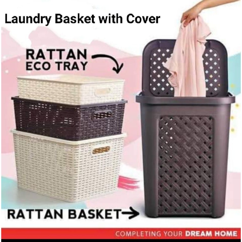 Laundry Basket "Plastic Rattan" with cover Shopee Philippines