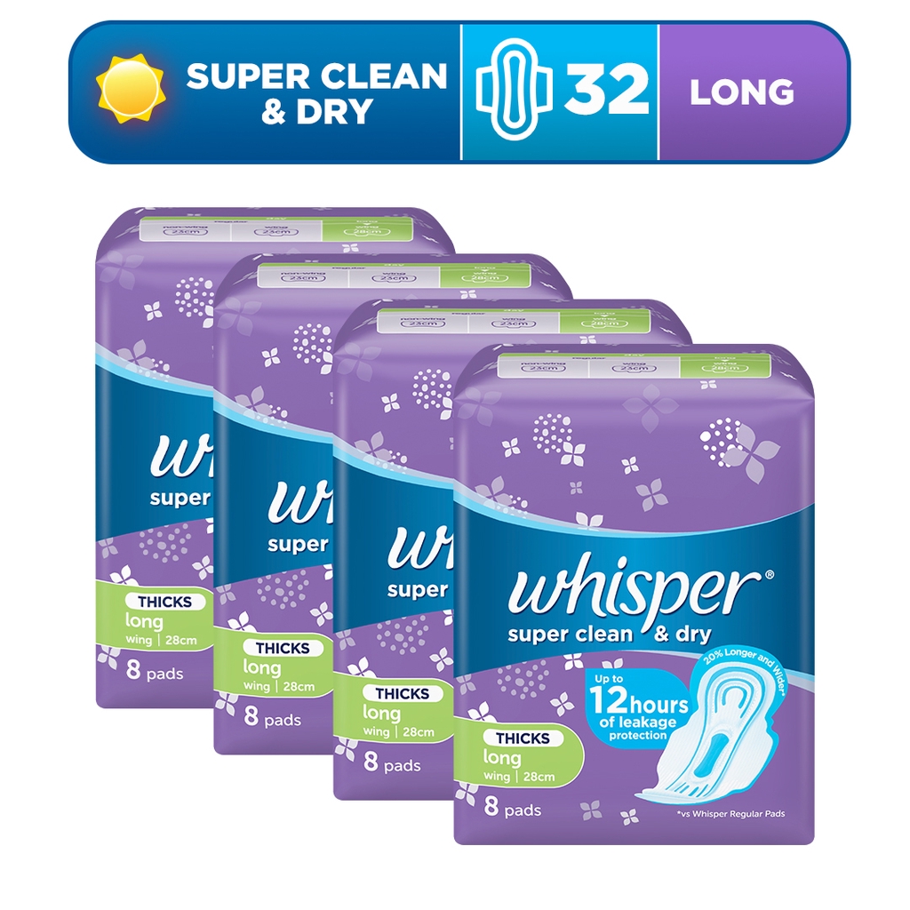 Whisper Super Clean & Dry Long Heavy Flow (28cm) with Wings 32 Sanitary
