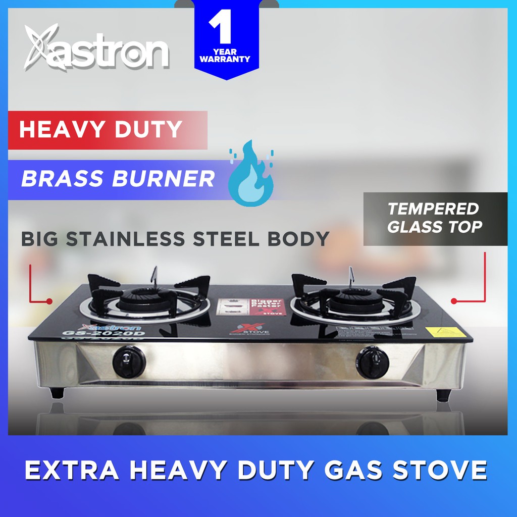 Astron GS2020 Extra Heavy Duty Double Burner Gas Stove with Tempered