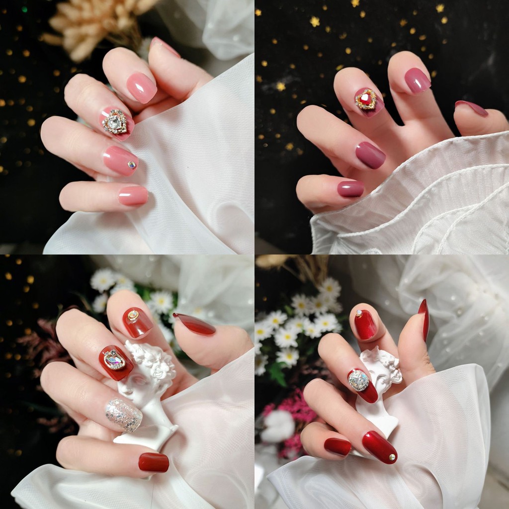 24Pcs DIY Fake Nails French Manicure Fashion with Fake Diamond Nails