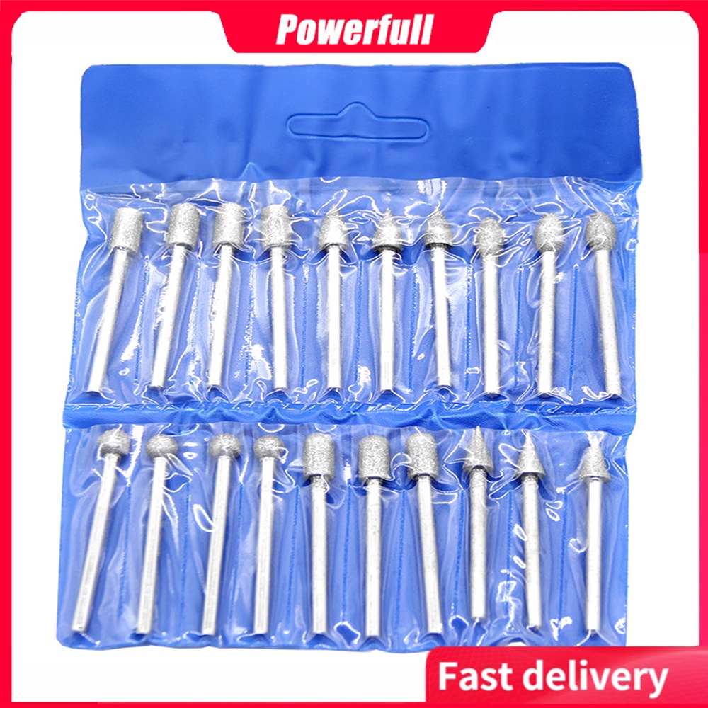20pcs!3mm Shank Diamond Burrs Grinding Rotary Tools Drill Bits Sets