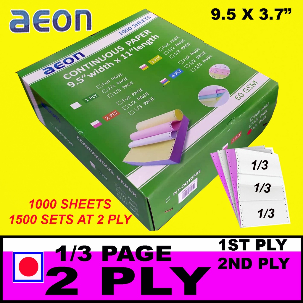 AEON 2Ply Carbonless Continuous Form Paper 1/3Pages 1000Sheets 1500Sets