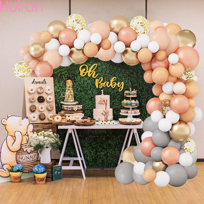 128pcs Macaron Orange Happy Birthday Balloon Latex Balloon Stand