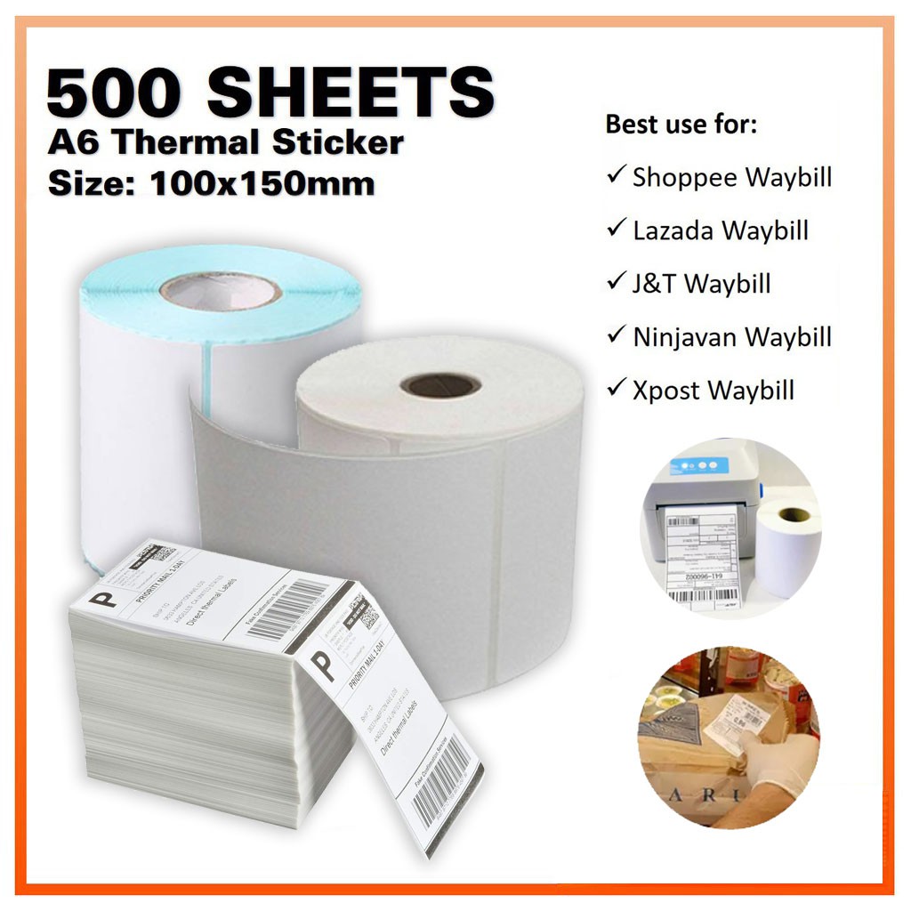 A6 Waybill Sticker / Thermal Sticker/Thermal Paper 100x150 (500pcs