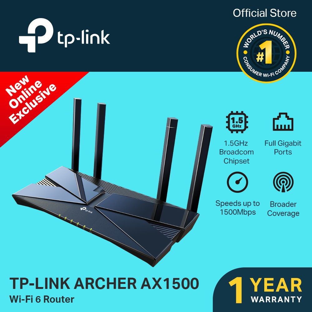 TPLink Archer AX1500 1.5 Gbps WiFi 6 Gigabit DualBand Router Wifi